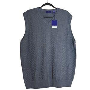 Alan Flusser Vest Mens XXL Gray Sleeveless V Neck Pullover Sweater Casual Golf